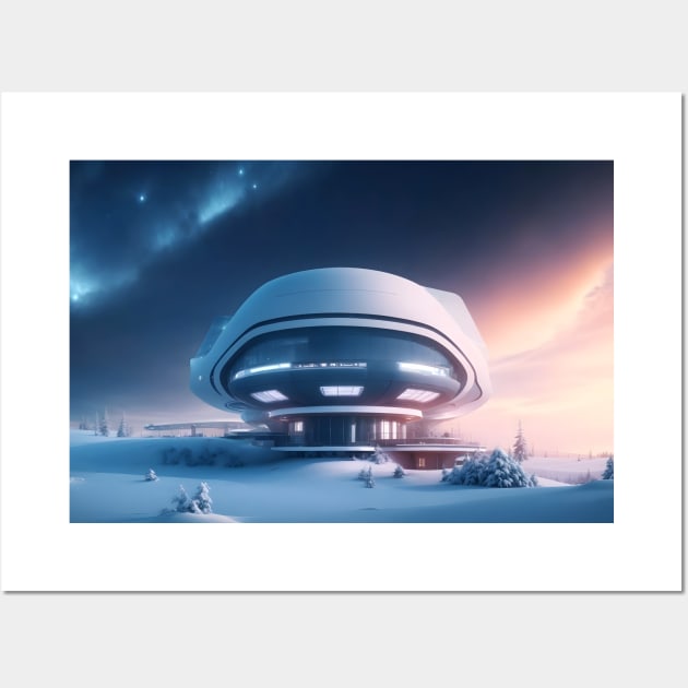 White futuristic house in snowy place Wall Art by WODEXZ